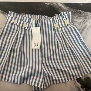 Zara High Waist Blue and White Striped Shorts